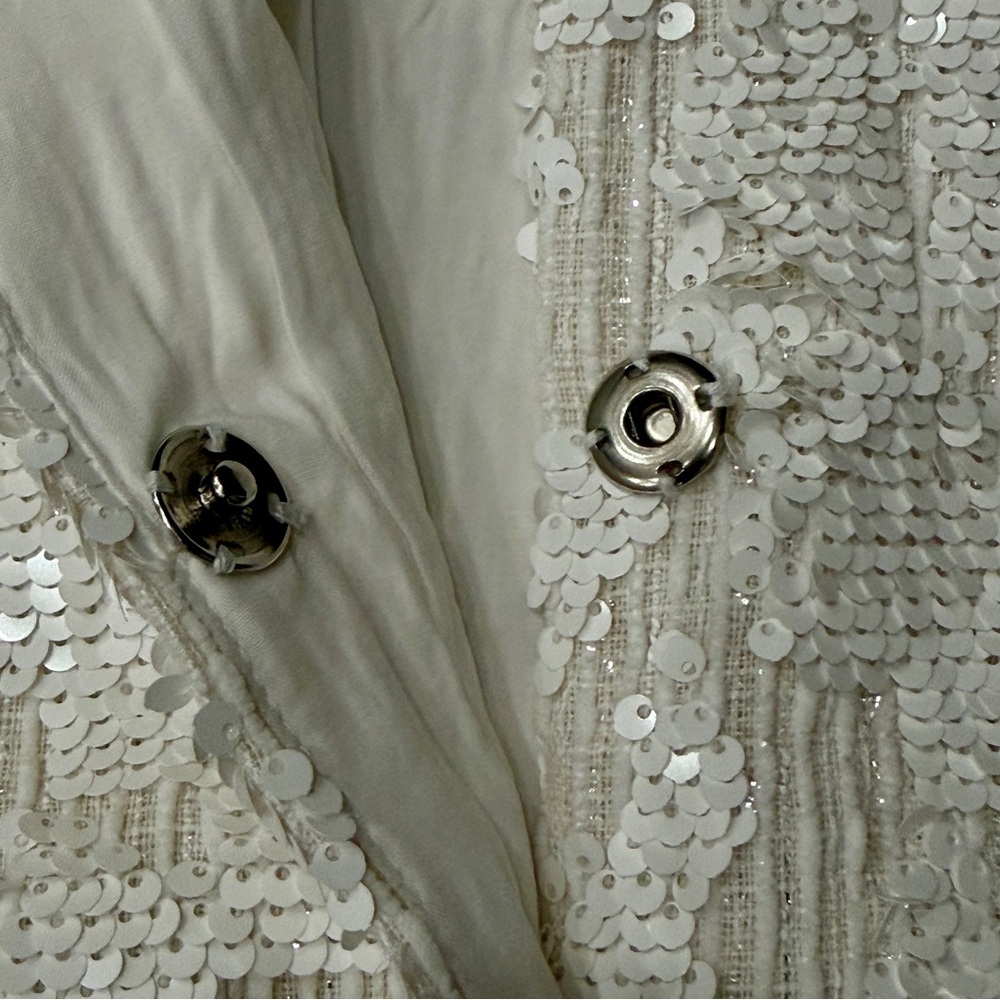 Anthropologie Sunday in Brooklyn White Sequin Vest Dress Medium SnapClose Formal - Picture 5 of 13